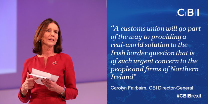 CBItweets's tweet photo. A jobs-first #Brexit deal means being in a customs union. Of course, it’s worth looking at the alternatives but unless and until we find one that works – for Northern Ireland especially - a customs union is the practical answer. #CBIBrexit https://t.co/hykB0VNp4c