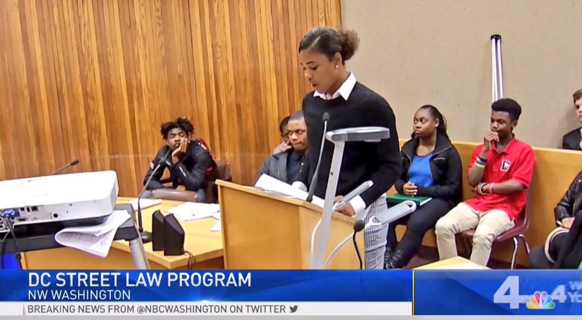 scotteabbott's tweet photo. High schoolers from @dcpublicschools compete in the citywide semifinals for the 45th annual Street Law Mock Trial competition. @GeorgetownLaw students teach a popular elective about law &amp; justice to prepare them to act as attorneys in the competition. https://t.co/WKsZMpwUml https://t.co/qnndynIFKe