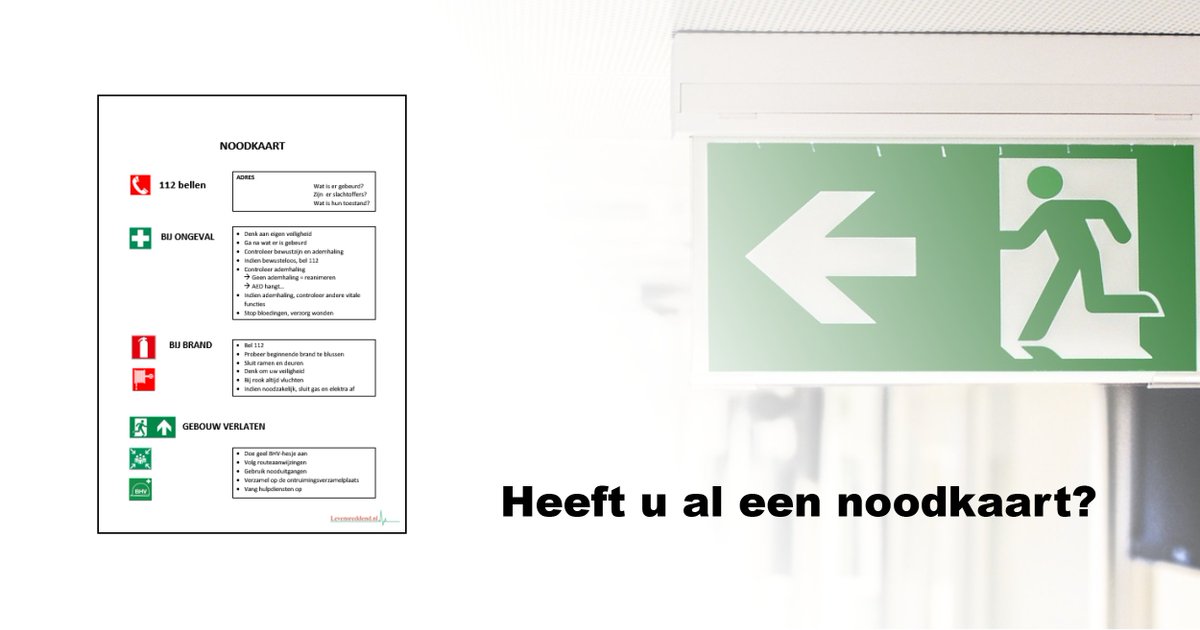 Levensreddend's tweet photo. Om u houvast te geven, hebben wij een
noodkaart ontwikkeld voor tijdens brand, wonden of andere ellende
die om de hoek komen kijken. Vraag uw eigen noodkaart aan op https://t.co/YTg3XYJYFG https://t.co/82mRh4d6AF