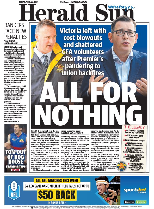 damonTheOz's tweet photo. Tomorrow's @theheraldsun front page tonight #auspol #springst @Media_Matt @J_C_Campbell https://t.co/YqqmWDTRgs