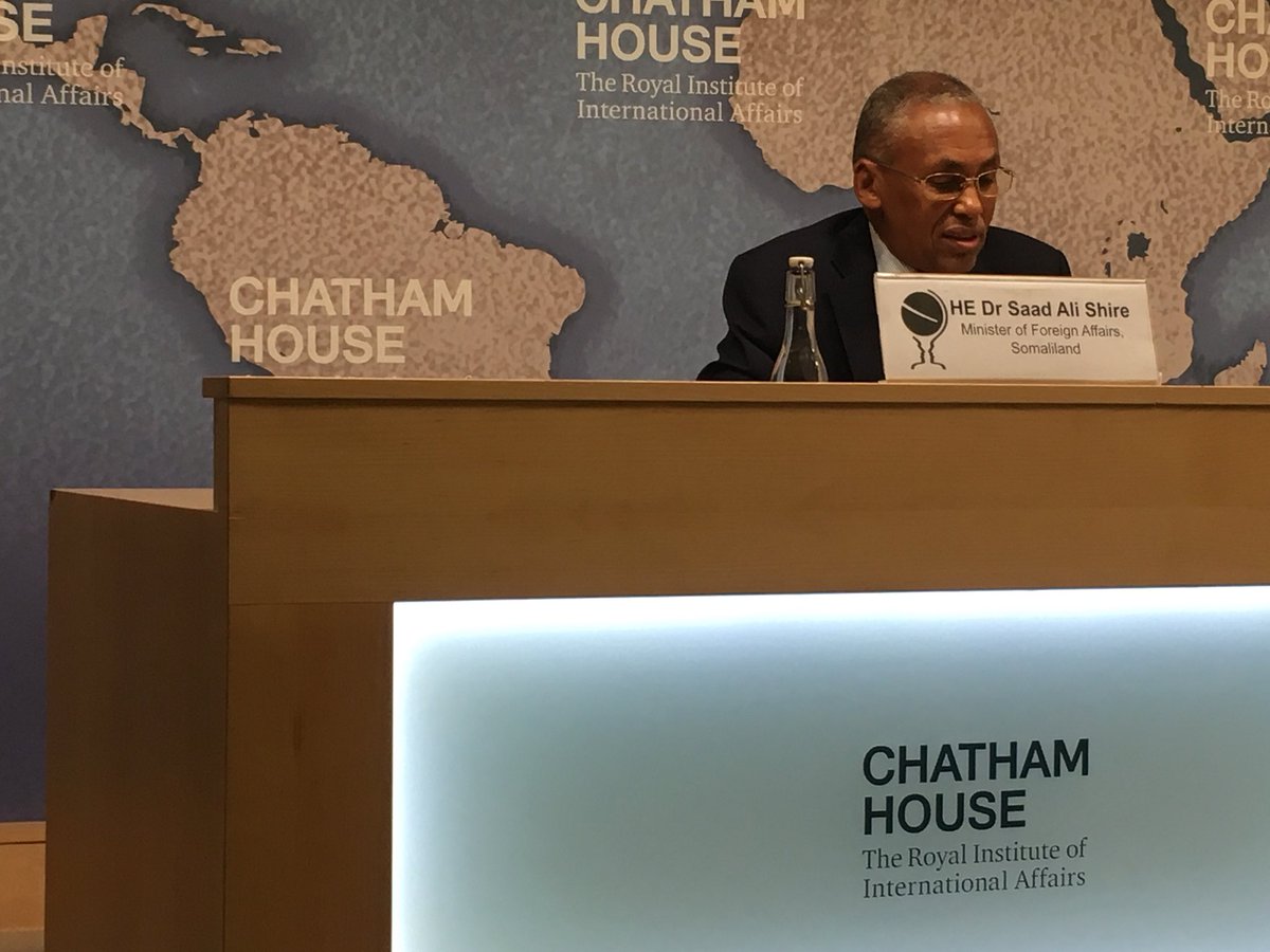 somalilandmfa's tweet photo. Somaliland Foreign Minister Dr Saad Ali Shire, National vision is to see a stable, democratic &amp; prosperous country w/high quality of life. Regional vision is to see a family of states in the Horn of Africa with integrated economies #CHAfrica https://t.co/lyOSSGzEQu 
@AfricaProg https://t.co/y9kbjspN9j