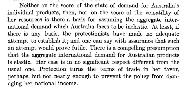 2/ Anderson argued that free trade would maximize the real share of each productive factor, thus Australian national income. The underlying discussion of elasticities & returns of scales was, as often in those years, literary