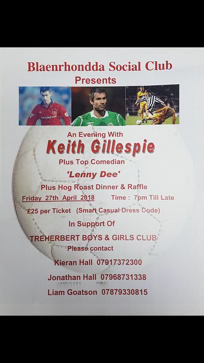 flub87's tweet photo. Come get out and support your local club @TreherbertBgc set to be a brilliant night with guest speaker @KeithGillespie7 along with comedian and food. Get in touch for tickets and come show your support 💚💚💚💚⚽️⚽️⚽️⚽️ https://t.co/L1qcjpCo5a