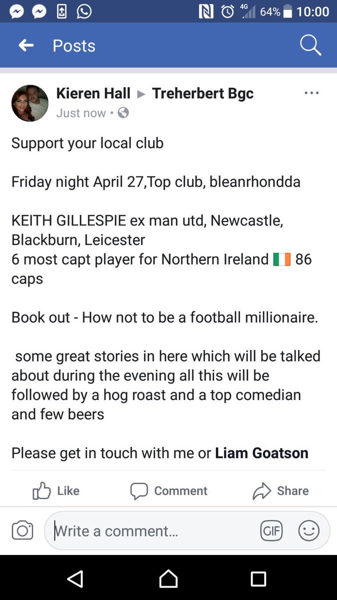 flub87's tweet photo. Come get out and support your local club @TreherbertBgc set to be a brilliant night with guest speaker @KeithGillespie7 along with comedian and food. Get in touch for tickets and come show your support 💚💚💚💚⚽️⚽️⚽️⚽️ https://t.co/L1qcjpCo5a