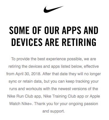 danielwardbooks's tweet photo. @NikeSupport @Nike you say we have until 4/30 to access our data and clear our bands yet your servers are already down 2 weeks early! Ridiculous! Allow for local syncing! #notcoolnike hey @fitbit you wouldn’t screw over your customers like this would ya? I’m lookin for new tech😡 https://t.co/yNoT6d7jLJ