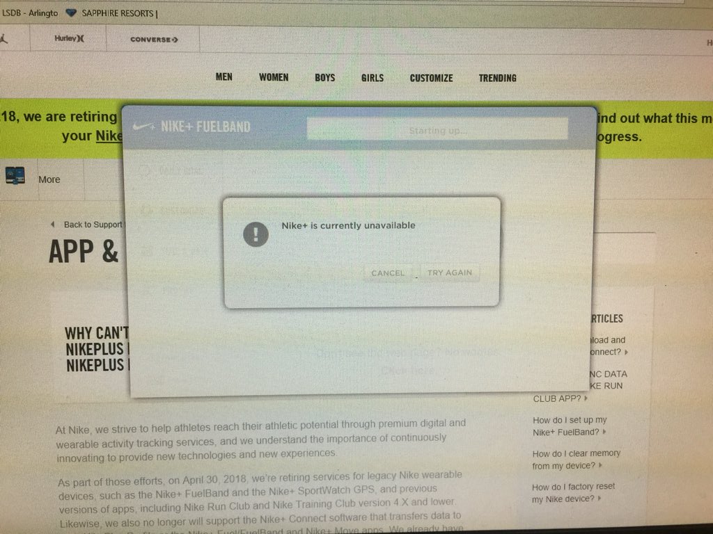 danielwardbooks's tweet photo. @NikeSupport @Nike you say we have until 4/30 to access our data and clear our bands yet your servers are already down 2 weeks early! Ridiculous! Allow for local syncing! #notcoolnike hey @fitbit you wouldn’t screw over your customers like this would ya? I’m lookin for new tech😡 https://t.co/yNoT6d7jLJ