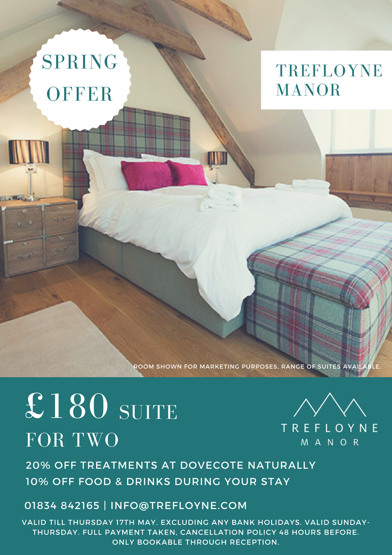 Have you seen our brilliant spring offers? A night break from only £90, included in this deal; 20% off at Dovecote Naturally our spa &amp; 10% off all food and drink during your stay! #trefloynemanor #springtreats #spa #golf #restaurant #stay