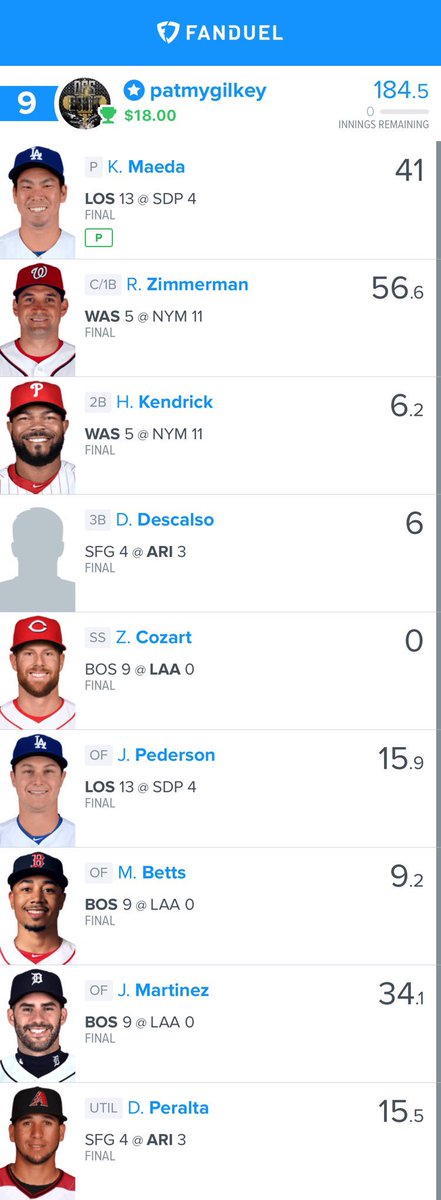DFS_SAINT's tweet photo. Crushed it last night thanks to zimm’s double dingger! 💣🔥💣🔥💣🔥 #Mlb #dfs #FanDuel #DraftKings #dfssaint https://t.co/n0ZHWBcVcS