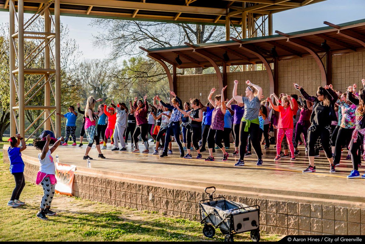 GreenvilleNC's tweet photo. The #exerciseinthepark series continues today at 6 p.m. with the popular Zumba in the Park at Town Common. #healthycity #towncommon https://t.co/z8YDh2JNDB