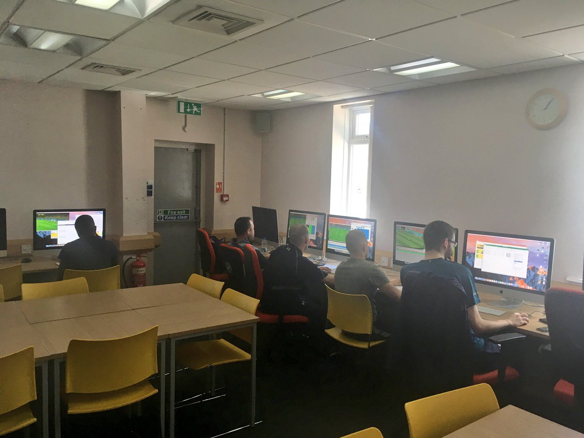 wlv_scp's tweet photo. Glorious weather... but Level 5 football coaching students are working hard, putting the final touches to their presentations using @HudlUK Sportscode #studentanalyst #wlvacp https://t.co/67couAGN8g