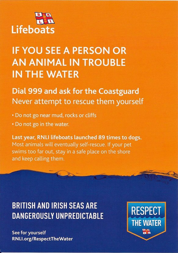 With the Sun shining and warm temperatures, please keep hydrated if walking with your doggies. They will get hot too..take some water. Keep your dogs safe which inturn keeps you safe. 'Take the Lead' and keep connected! In emergency call the coastguard on 999 or 112. #RNLI 🐶🐾