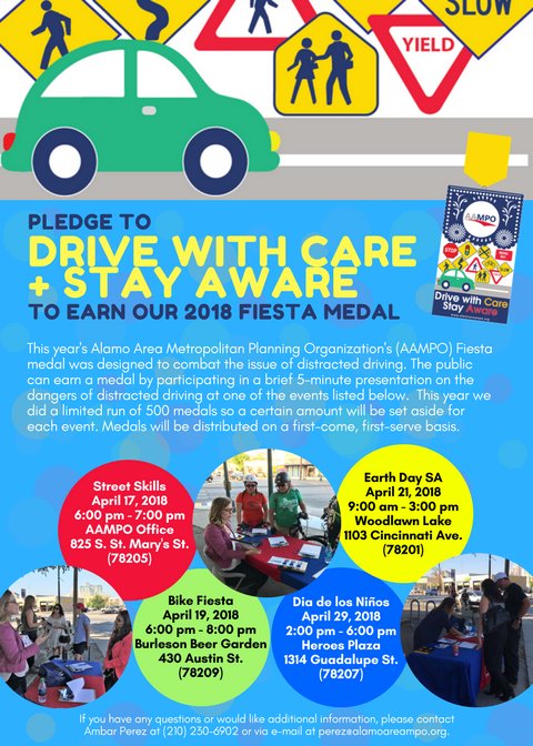 SABikeShare's tweet photo. So many ways to win medals! Find our partner, @AlamoAreaMPO at any participating events and you can win their 2018 Fiesta Medal! Don't forget, Drive With Care, Stay Aware. #AAMPO #SWellCycle #DriveSafe https://t.co/iuSAnqvTVQ