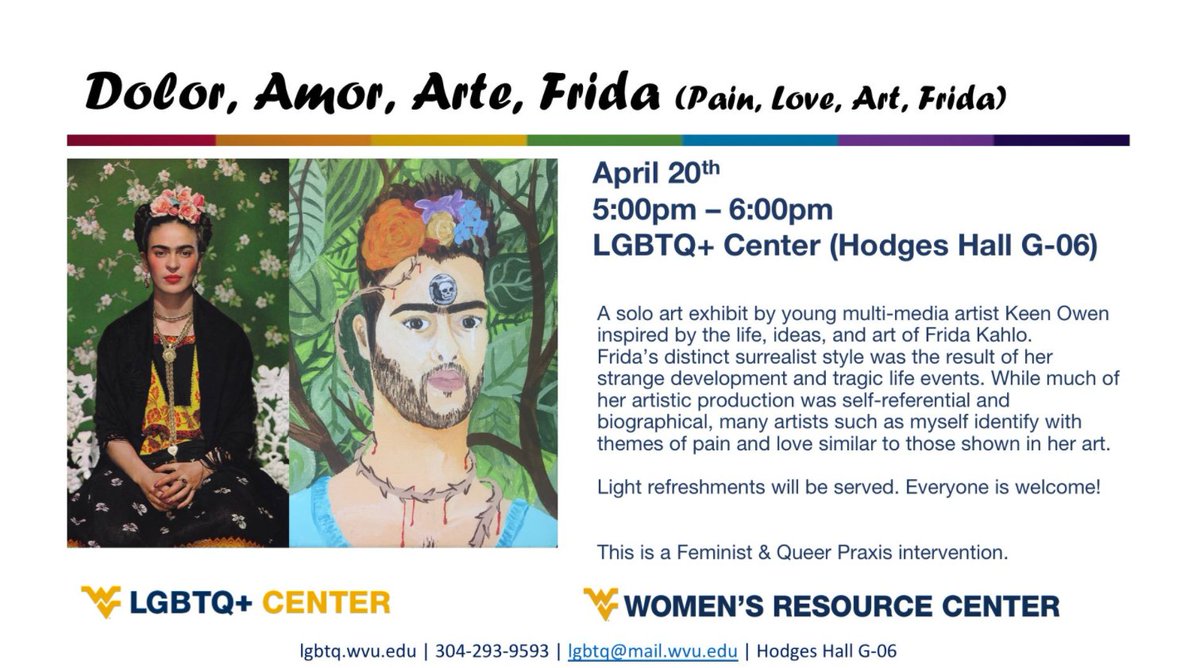 WRC_WVU's tweet image. Join WRC and @WVULGBTQ praxis students for some great events today and tomorrow!