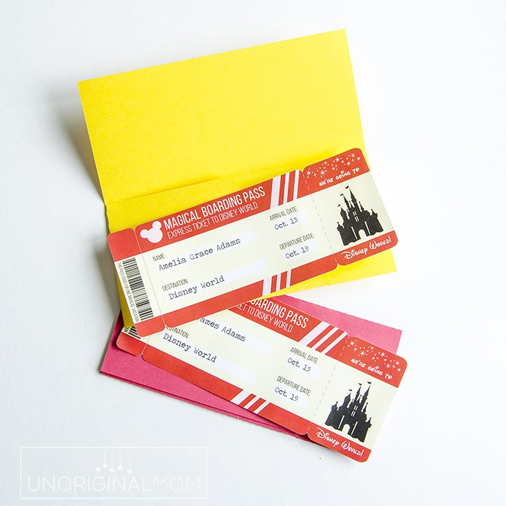 unOriginalMom's tweet photo. These boarding pass style tickets are perfect for surprising your kids with a trip to Disney! Snag the #freeprintable or #freecutfile here - https://t.co/VnCSAYQU9t #wdw #disneysmmc #silhouetterocks https://t.co/w8mwHHRbRZ