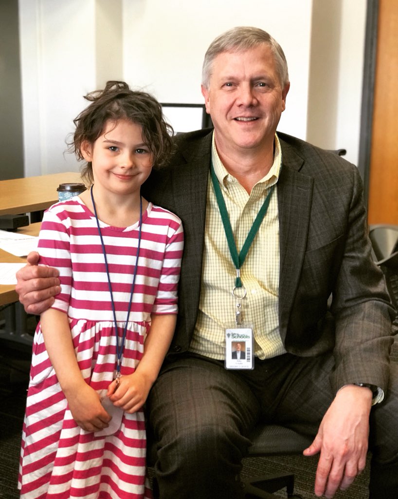 edinaschools's tweet photo. Creek Valley’s Principal for the Day, Evelyn, visited @EdinaSuper at the district office today! Her next stop is a tour of the new transportation services facility! https://t.co/nQvA9LcY4O