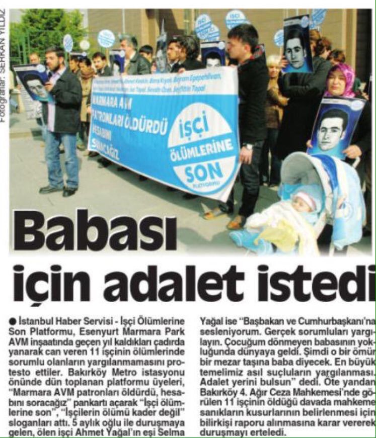 19Nisan2013: “İşçi Ölümlerine Son Platformu” üyeleri, Esenyurt Marmara Park AVM İnşaatındaki çadır yangını sorumlularının yargılanmamasını Bakırköy Metro İstasyonu önünde protesto etti
