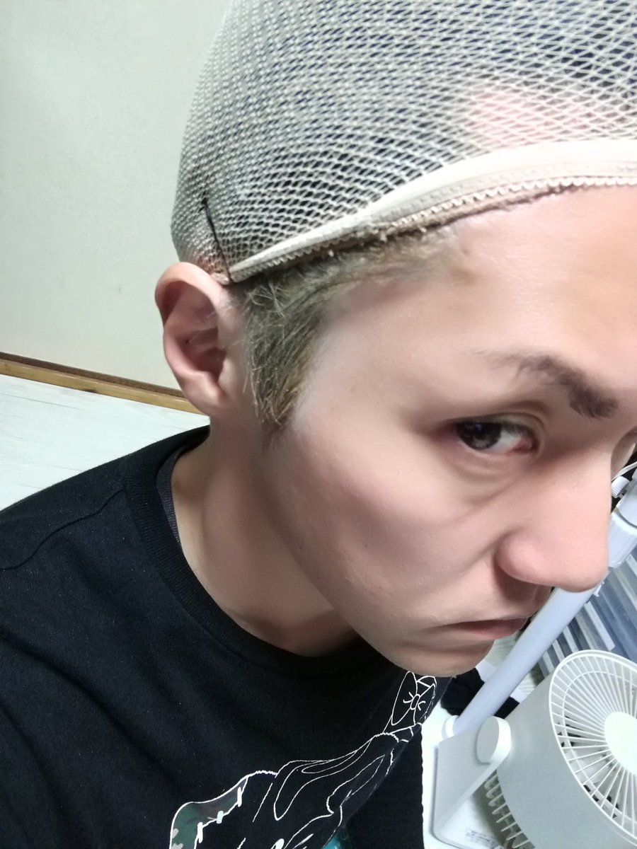 ちぇるしー Revenge ウィッグネット似収まらない髪にワックス塗って ベビーパウダー はたいて ファンデやパウダーやらアイブロウマスカラや塗った結果 そんなに隠せてないw