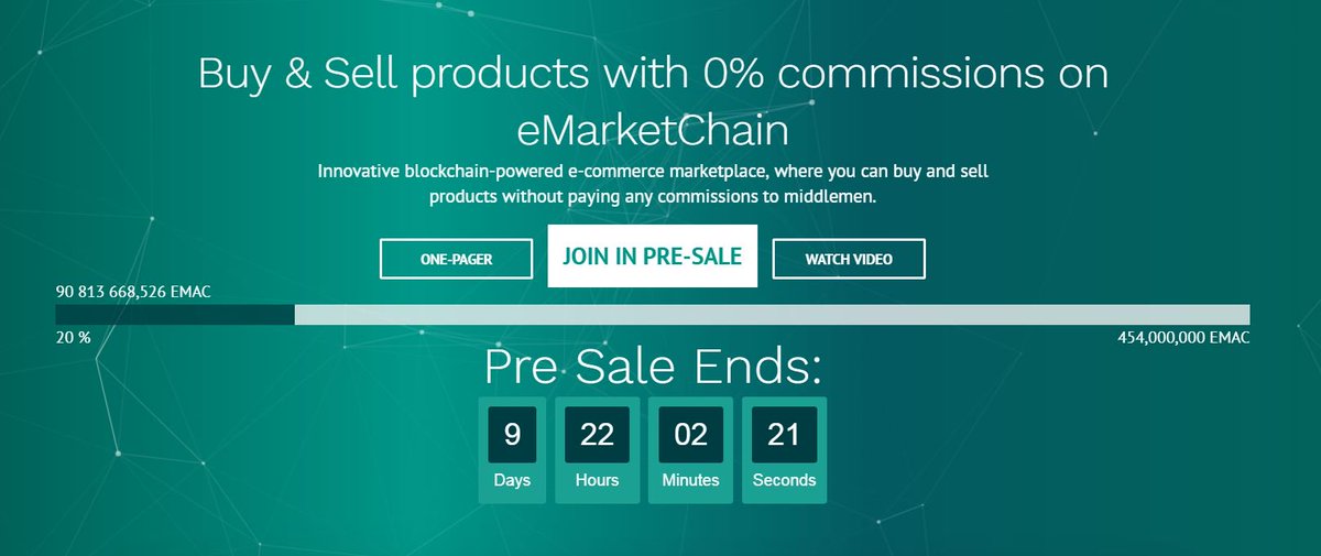 Participate now! The pre-sale ends in 9 day! 🙂

Get your EMAC Tokens here: emarketchain.co/#joinemac
