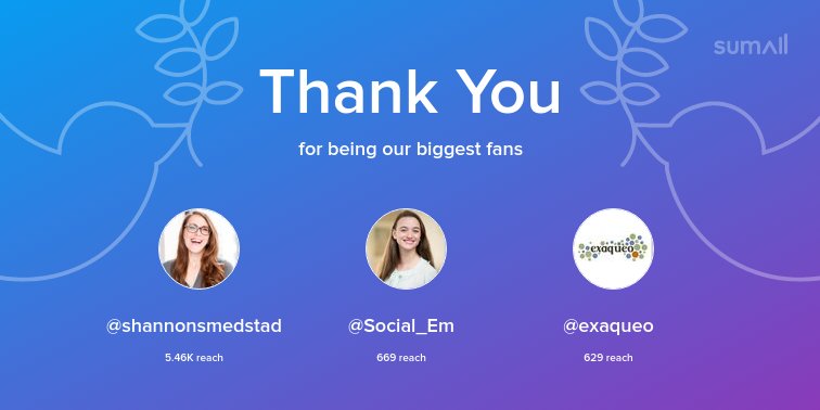 sarah_m_thacker's tweet photo. Our biggest fans this week: @shannonsmedstad, @Social_Em, @exaqueo. Thank you! via https://t.co/e4CqBI5PLS https://t.co/JvlBDPAugv