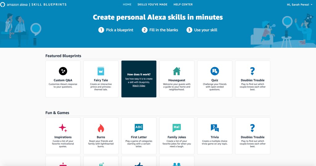 TechCrunch's tweet image. Amazon’s new ‘Alexa Blueprints’ let anyone create custom Alexa skills and responses tcrn.ch/2JYaUlW by @sarahintampa