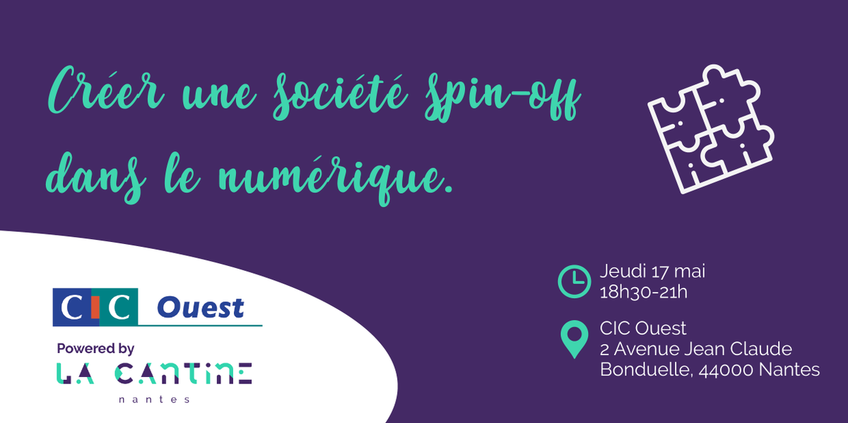 [Agenda] En mai nous organisons une soirée dédiée #spinoff #numérique🌱 au #CICouest. Pour tout savoir sur ce modèle de startup RDV le 17/05 👉lacantine.co/les-evenements…