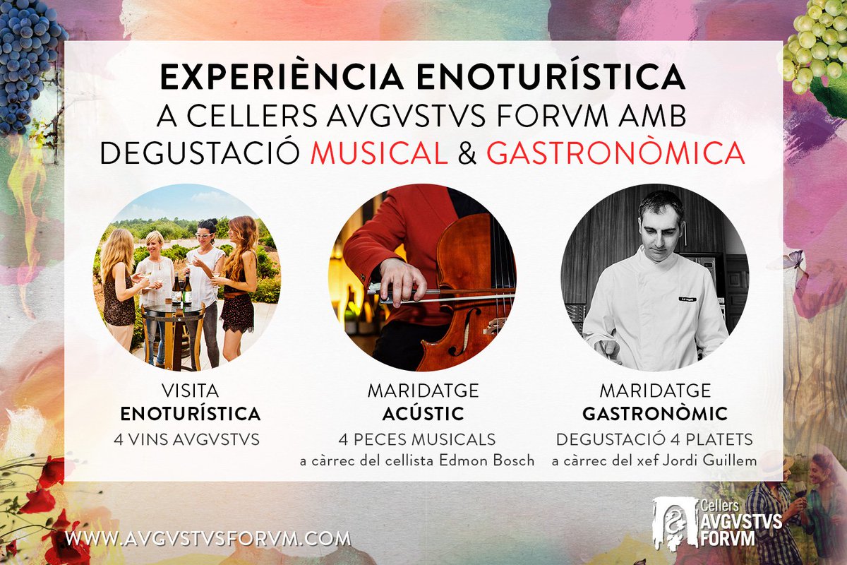 AvgvstvsForvm's tweet photo. El proper dissabte 28 d'abril apunta't a una nova experiència enoturística! Reserva ara la teva plaça! 🍷🎻
☎️ Truca'ns al 977 666 910 
📧 O escriu-nos a enoturismo@avgvstvsforvm.com
👍 Comença a les 12h, 30€ per persona https://t.co/lxAR3diWcE