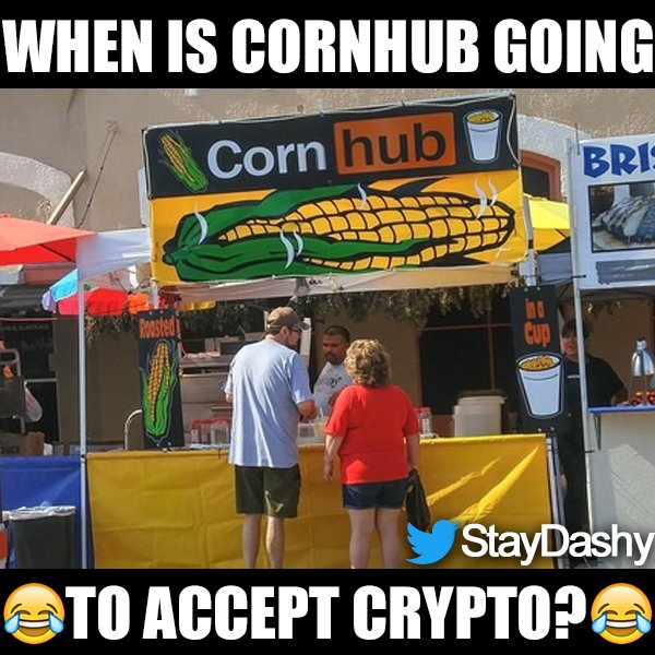 MarkMoneyMason's tweet photo. Everyone is talking about #Pornhub accepting #cryptocurrency but let's be honest people. What we all really want to know is.... when is Cornhub going to accept #crypto? #2Girls1CornCup #Banter #WhenCornhub? https://t.co/wtxTv7dnK2