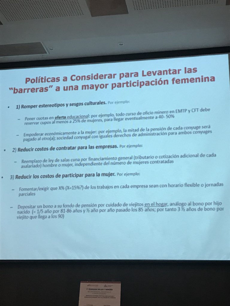 ConsejoMinero's tweet photo. 1. Romper con los sesgos culturales. Foco en la oferta educacional.
2. Empoderar económicamente a la mujer. Sociedad conyugal con iguales derechos de administración. 
3. Reducir costos de contratación femenina.
4. Reducir costos de participación femenina. https://t.co/Ix71Rp0V9R