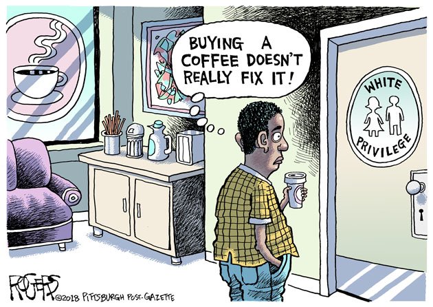 Rob Rogers Buying Coffee Cartoon T Co Apyx6scxth Starbuckswhileblack Starbucks Racism Whiteprivilege Civilrights Discrimination Profiling Police T Co Mnuzw4ilz6 Twitter