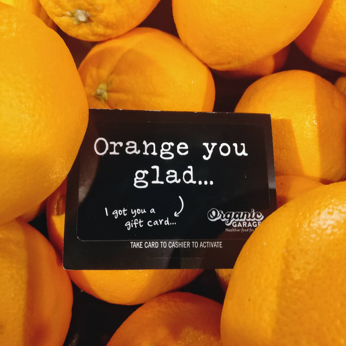 organicgarage's tweet photo. Orange you glad we have gift cards?! Give the gift of #HealthierForLess. #GiftCards #WeCutPrices #NotCorners https://t.co/IXLKnbIyL2