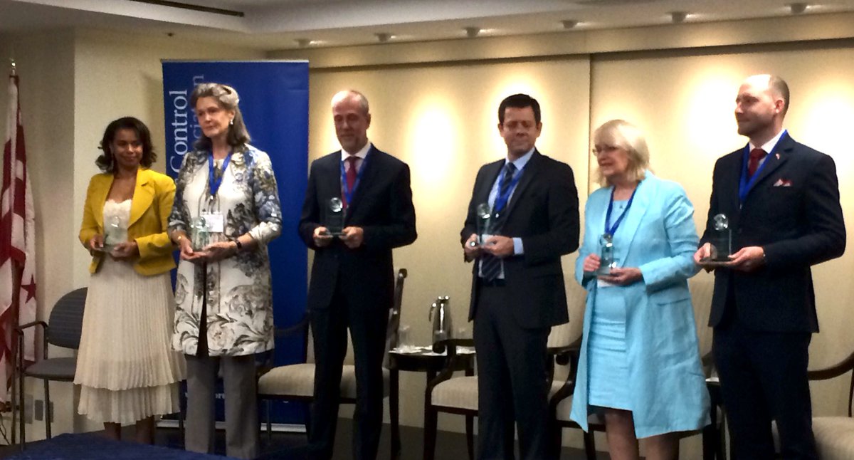 PSRnuclear's tweet photo. Ambassadors fr. Costa Rica, NZ, Mexico, Brazil, Ireland &amp; Austria receive Arms Control Persons of the Year #armscontrol18 in DC @nuclearban https://t.co/cYqJSs5qfB