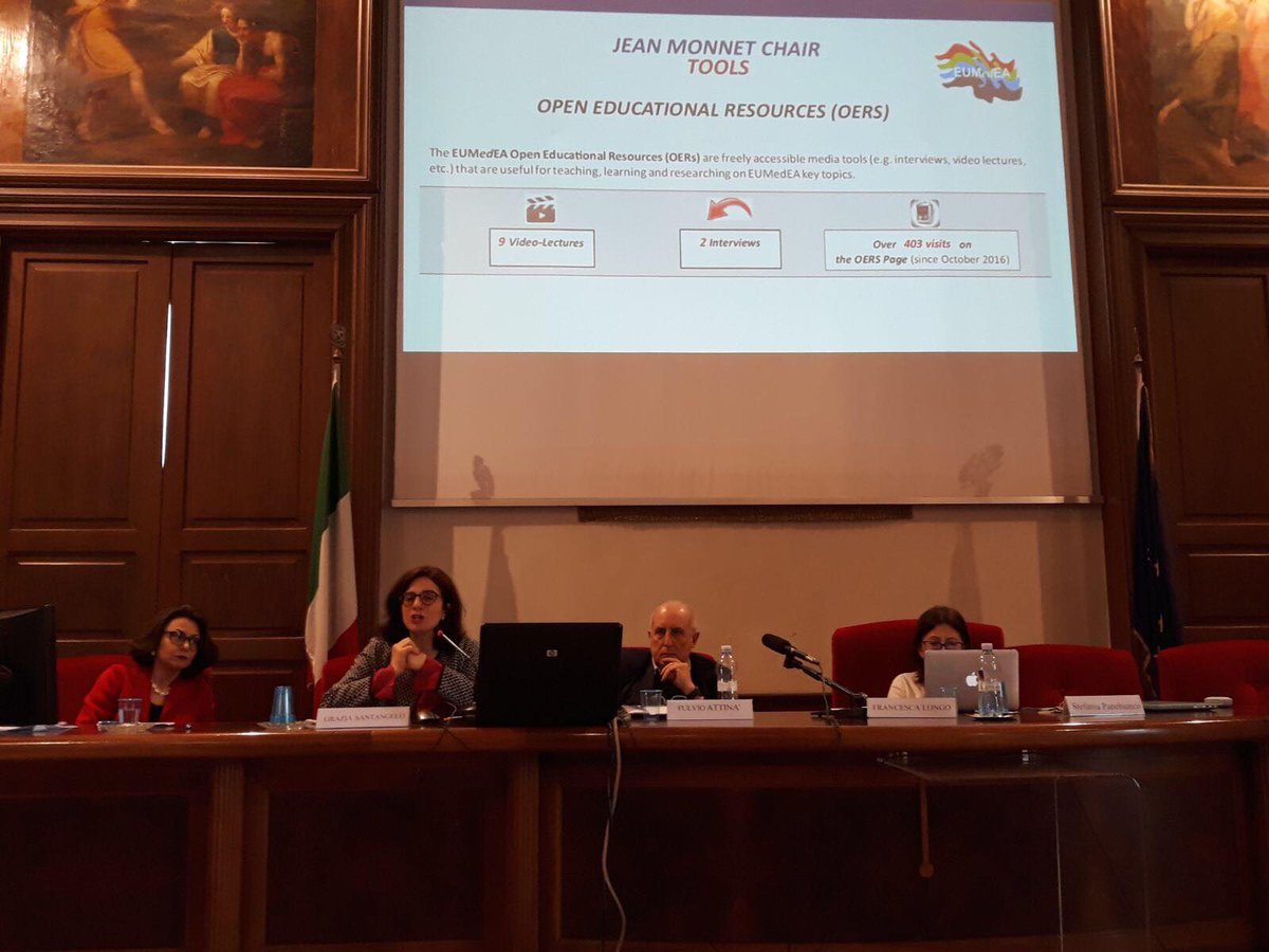 #Erasmus staff week <a href="/unict/">Carina</a>. Professor Stefania Panebianco at the roundtable on best #practices of #JeanMonnetChairs talking of the  activities of the #JMChair #EUMedEA