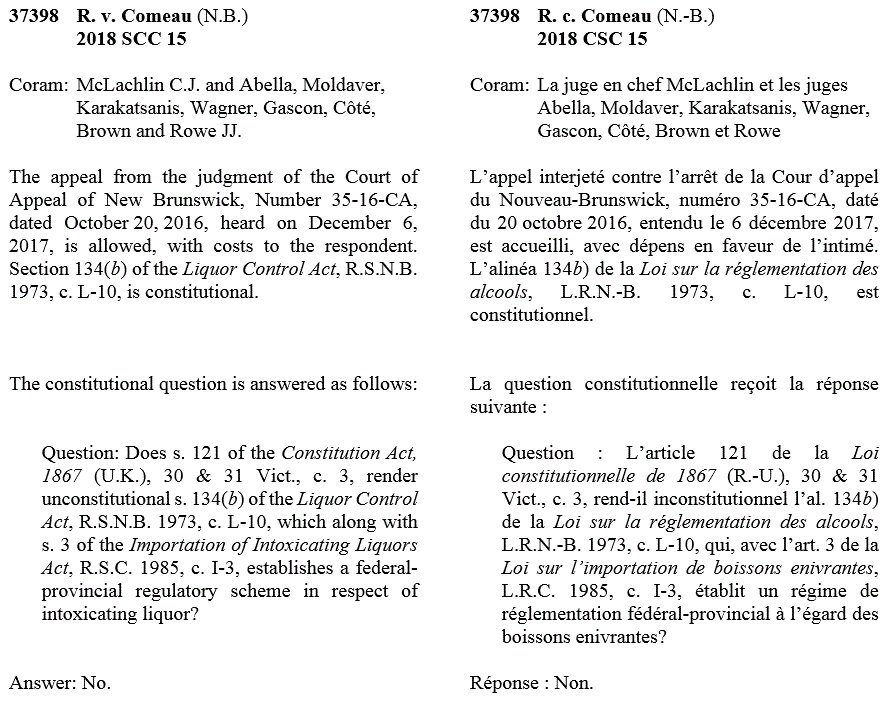 Stillwell It S As We Expected Comeau S Lawyers Were Barking Up The Wrong Tree Re The Constitution Angle The Feds Can T Tell The Provinces What To Do In Canada Of Course