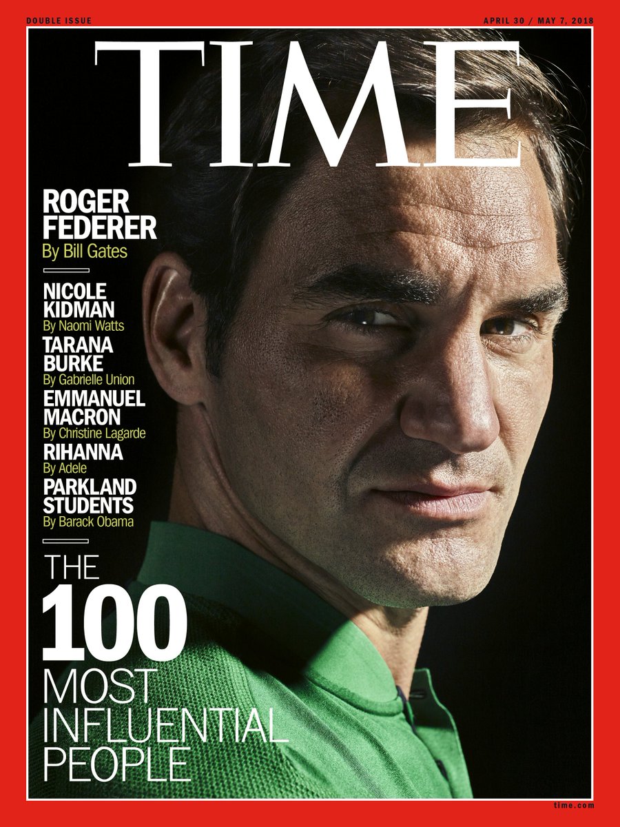 Tennis_Now's tweet photo. .@rogerfederer is named on @TIME's annual list of the 100 most influential people in the world. And the Swiss is featured on one of six covers this year. https://t.co/9J4IOaTWFJ