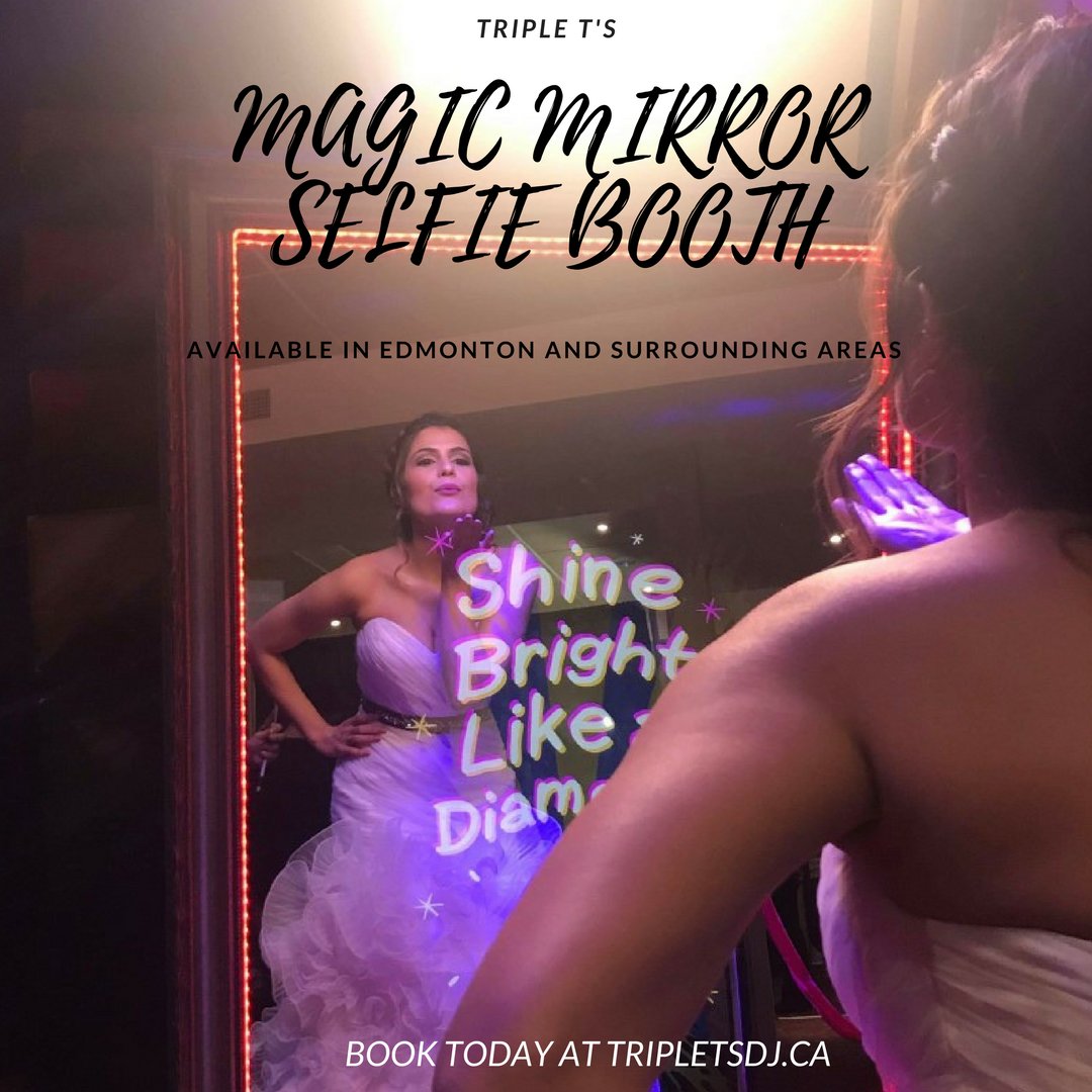 The Magic Mirror Selfie Booth is the perfect addition to your wedding or  special event! Customize it to match your theme and your guests will  have a blast capturing great moments! Book now at tripletsdj.ca!
 #magicmirror #magicmirrorselfiebooth #edmonton #dj #edmonton