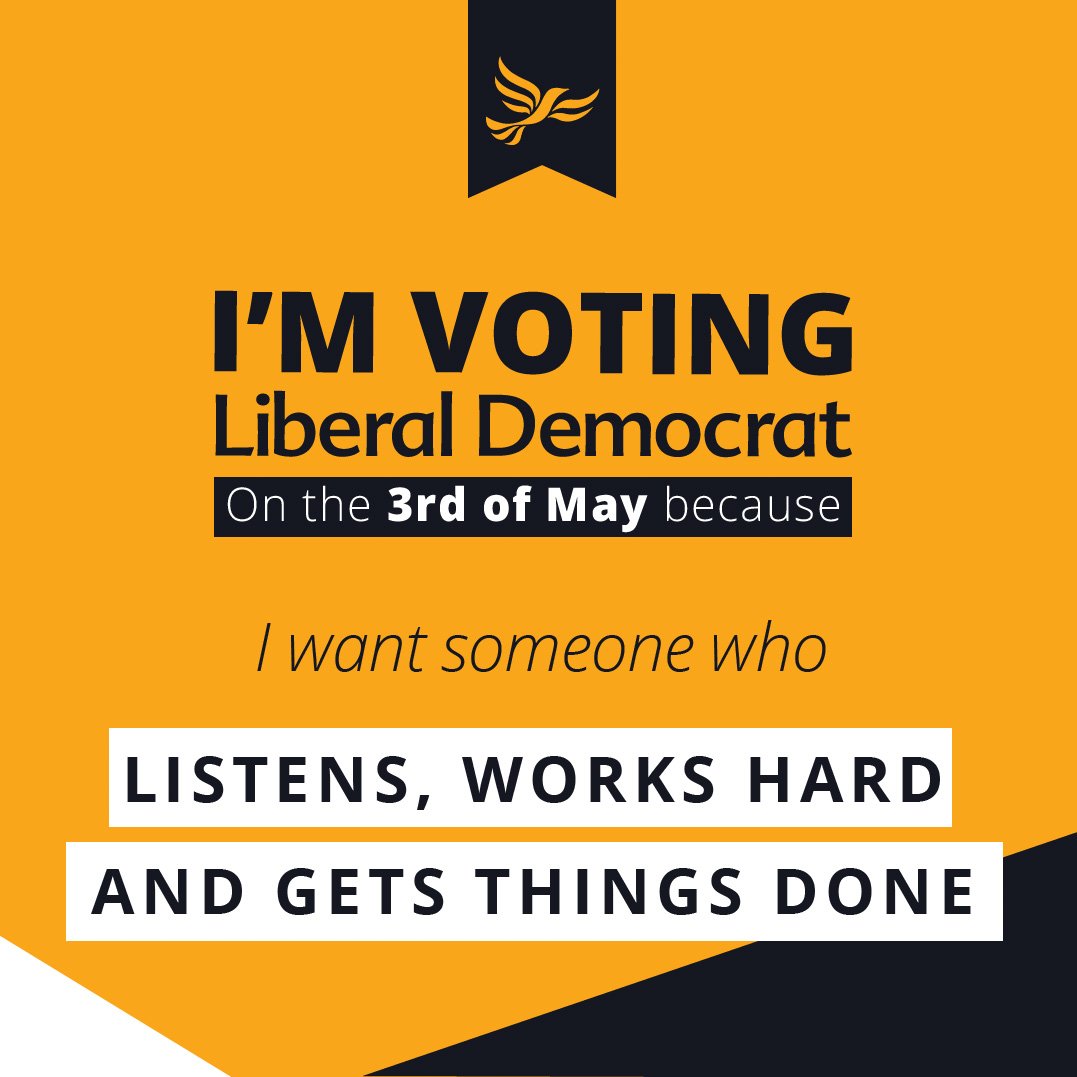 LibDems's tweet photo. Local elections are almost here!
May 3rd is your chance to elect a Lib Dem councillor who will listen to your community and get things done. Vote Lib Dem.
#LocalElections2018 https://t.co/lGHLE4pxI8