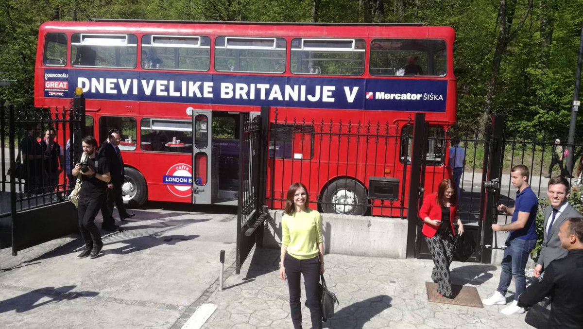 UKinSlovenia's tweet photo. .@HMASophieHoney hopped on double decker to kick off #Britishmonth in @mercator_sl  Šiška. Join us in celebrations with @BritSloChamber. https://t.co/k0CEnKI2LK