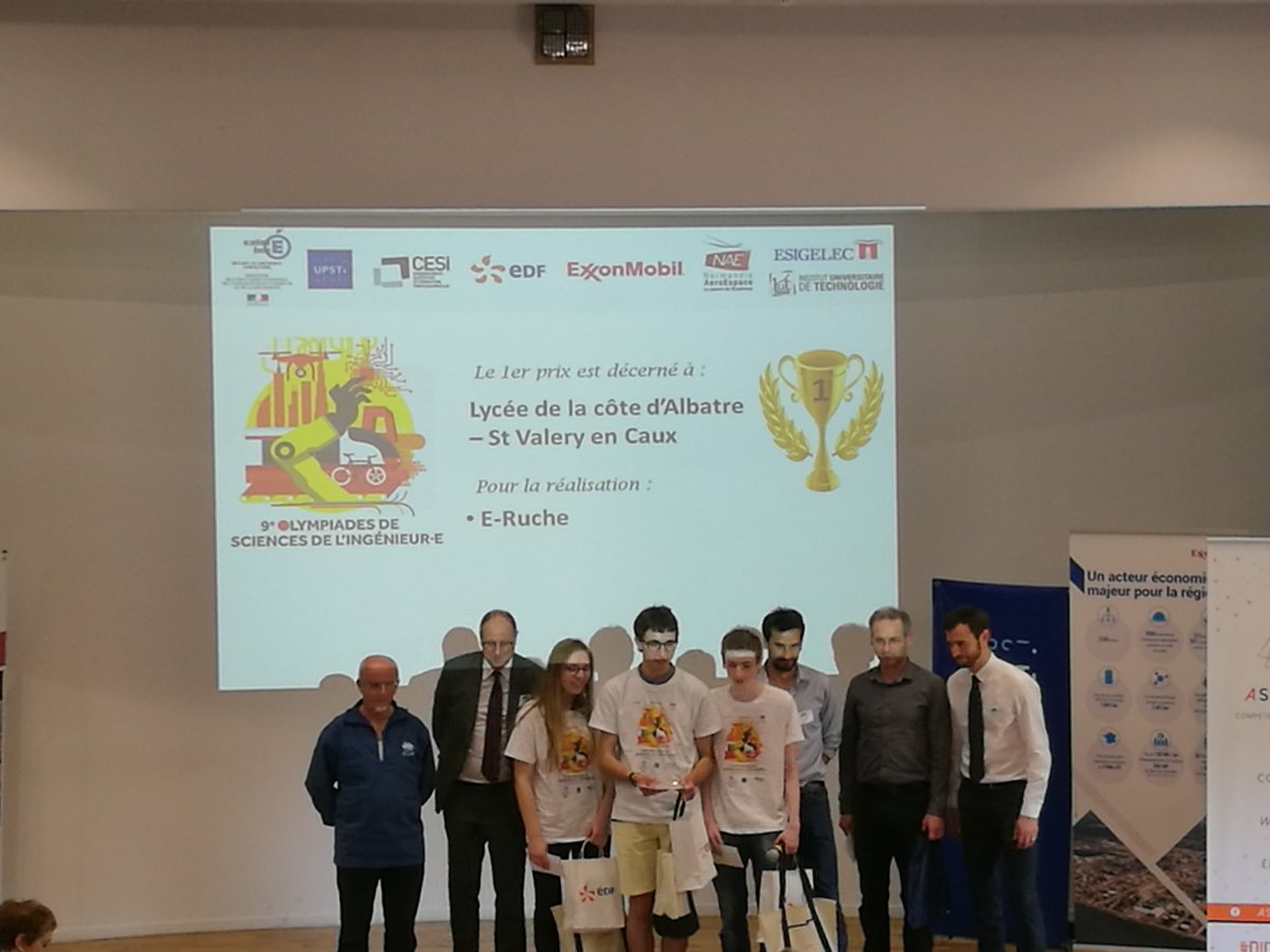 cesi_officiel's tweet photo. Félicitations au lycée de la côte d'albatre de St Valery en Caux pour leur première place aux #OlympiadesSI @Cesi_Rouen . Ils gagnent le droit de représenter leur lycée à la finale nationale ainsi qu'une croisière sur un vieux gremant avec #officetourismefecamp et l' AFDN. https://t.co/VgSYRFozZN