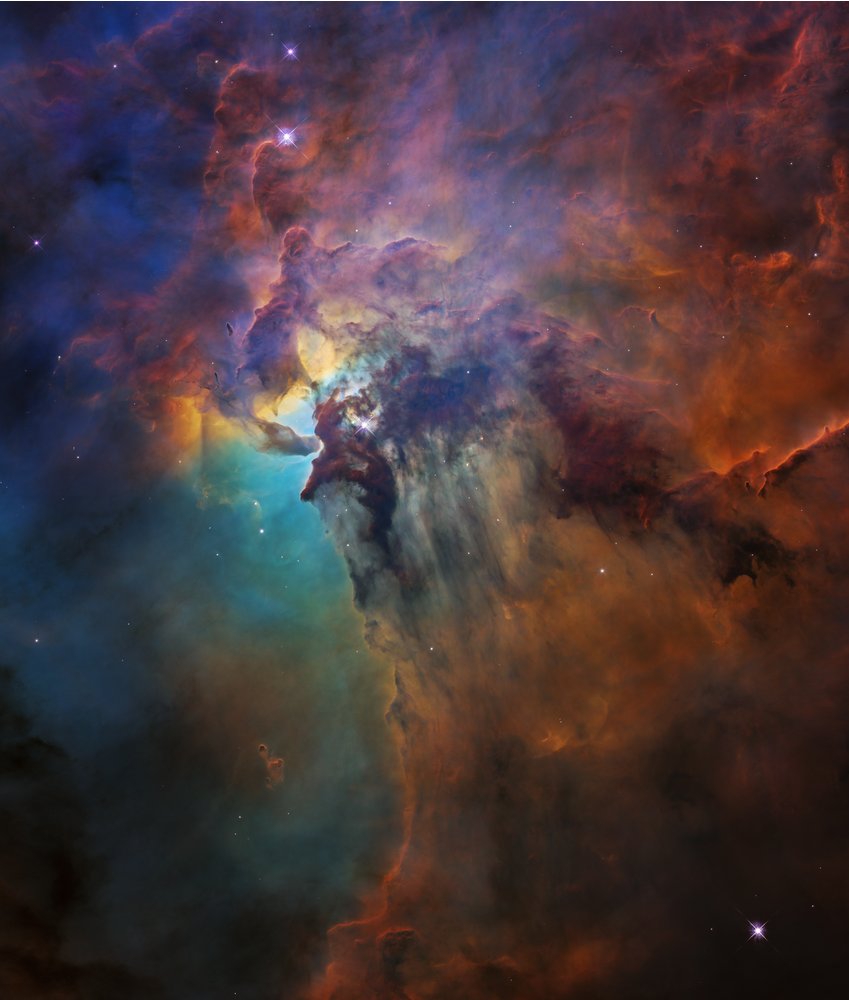 NASAHubble's tweet image. These Hubble images compare two diverse views of the roiling heart of a vast stellar nursery, known as the Lagoon Nebula. The images, one taken in visible and the other in infrared light, celebrate Hubble’s 28th anniversary in space: go.nasa.gov/2F0u8Ur