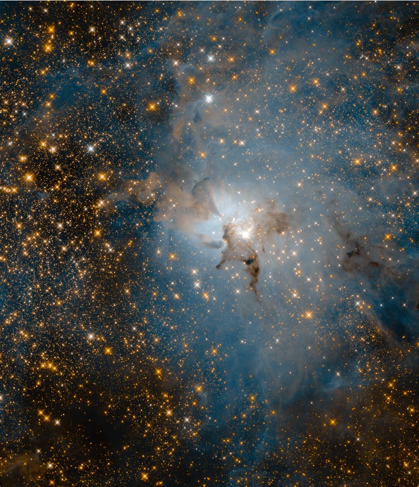 NASAHubble's tweet image. These Hubble images compare two diverse views of the roiling heart of a vast stellar nursery, known as the Lagoon Nebula. The images, one taken in visible and the other in infrared light, celebrate Hubble’s 28th anniversary in space: go.nasa.gov/2F0u8Ur