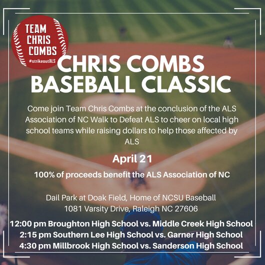 JGravleySPORTS's tweet photo. Check out some HS baseball at Doak this Saturday and help a great cause @TeamChrisCombs #strikeoutALS https://t.co/ahtfWWGtAw