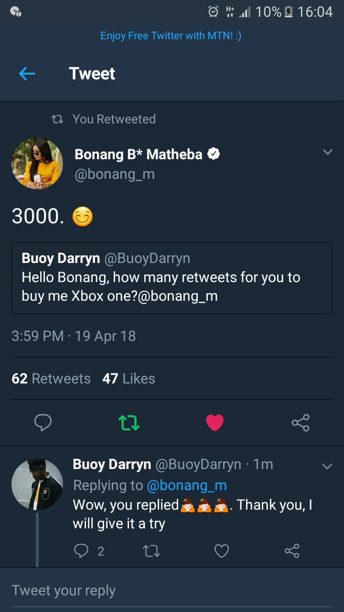 Buo7Darryn's tweet photo. Hello guys, I need help. Just asked Bonang @bonang_m for Xbox one and she said 3k retweets. Please help guys with love, retweet this. Please. https://t.co/NMc1uWsRvq