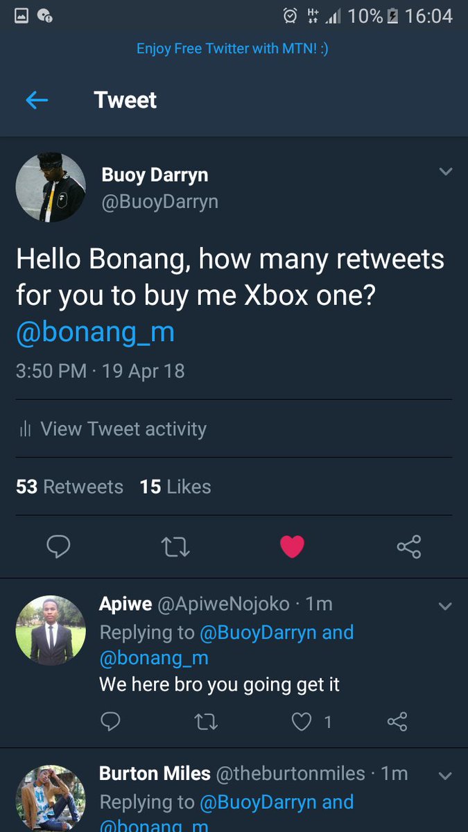 Buo7Darryn's tweet photo. Hello guys, I need help. Just asked Bonang @bonang_m for Xbox one and she said 3k retweets. Please help guys with love, retweet this. Please. https://t.co/NMc1uWsRvq