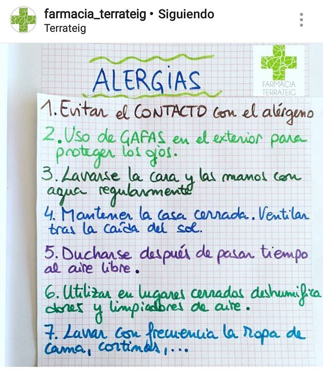 100PharmaDays's tweet photo. ¿Alergia primaveral? Sigue estos consejos 😉

#100pharmadays

Repost @farmacia_terrateig 
A L E R G I A 〰️〰️
Se denomina alergia a una reacción de hipersensibilidad del sistema inmunitario frente a determinadas sustancias que son toleradas por la … https://t.co/VLUcDbrSWp https://t.co/YahpQ1Flpv