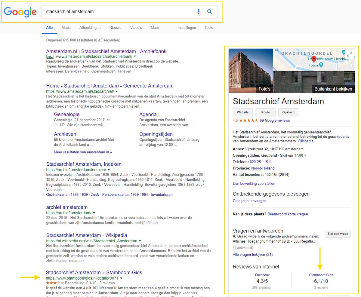 coret's tweet image. cool: Google gebruikt de semantische data van reviews die de Stamboom Gids biedt in haar zoekresultaten! #microdata