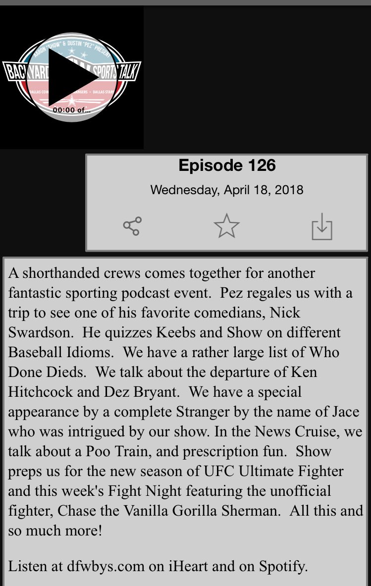 BackyardDFW's tweet photo. New #Podcast! We talk #Dez #DallasCowboys #VGK #Rangers #UFC #Sports Who Done Died and the always dreaded #PooTrain. Listen at https://t.co/bDeYEBZ5us on @iHeartRadio and @Spotify https://t.co/jyzof32ekv