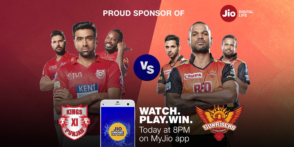 Whether the <a href="/SunRisers/">SunRisers Hyderabad</a> continue their winning streak tonight against @lionsdenkxip  or not, you can win big on #JioCricketPlayAlong. 
Download now - bit.ly/_Play___Along__

#KXIPvSRH #JioCricket <a href="/YUVSTRONG12/">Yuvraj Singh</a> <a href="/ashwinravi99/">Ashwin 🇮🇳</a> <a href="/henrygayle/">Chris Gayle</a> <a href="/BhuviOfficial/">Bhuvneshwar Kumar</a> <a href="/SDhawan25/">Shikhar Dhawan</a> <a href="/iamyusufpathan/">Yusuf Pathan</a>