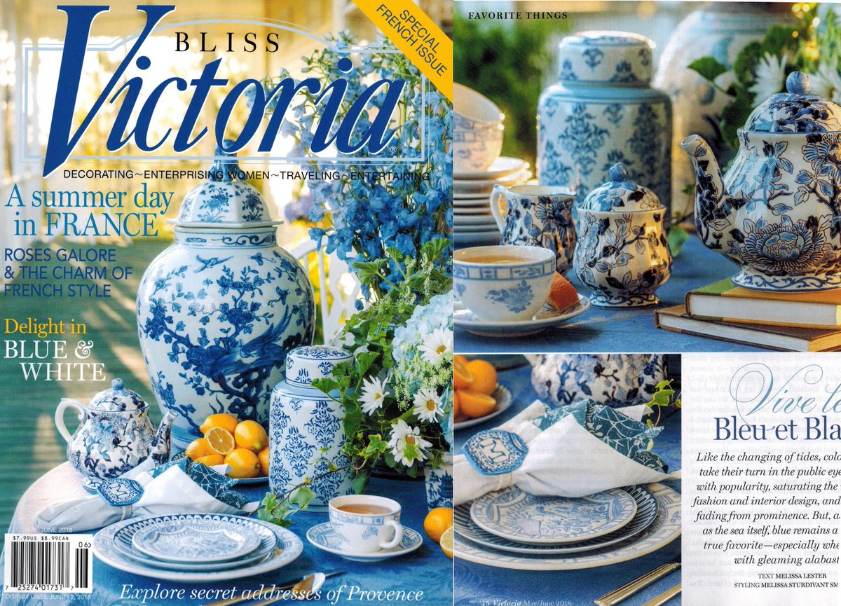 LinenWay's tweet photo. We made the cover of @VictoriaMag! Check out our Venice blue tablecloth layered over our white Stockholm round tablecloth. https://t.co/teWfdSTJyo