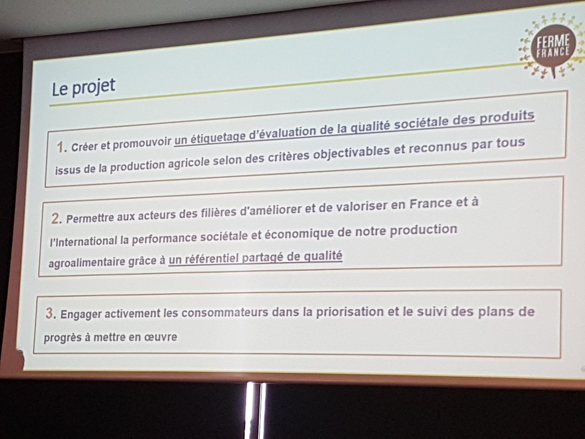 BleuBlancCoeur's tweet photo. #AGBBC2018 Le projet @FermeFrance, c'est de créer et promouvoir un étiquetage d'évaluation de la qualité sociétale des produits issu de la production agricole selon des critères objectivables et reconnus par tous ! https://t.co/81PjgwucpG