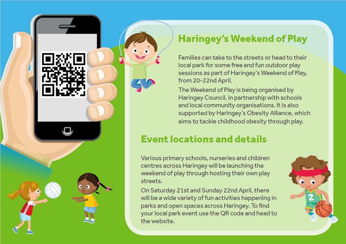 haringeycouncil's tweet photo. It's almost here! The #WeekendofPlay starts tomorrow promising 3 fun-packed days of #Outdoorfun. There are loads of great activities happening across #Haringey. See our website for info on what's happening near you: https://t.co/aytB8w1FGh #IAmHaringey https://t.co/4u3rUvKnkq